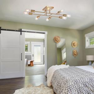 TULUCE Mid Century Modern Ceiling Lighting Fixture Industrial Semi Flush Mount Light Ceiling Brushed Brass 8 Light Kitchen Light fixtures for Dining Room Bedroom Living Room Foyer Chandelier