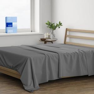 THREAD SPREAD 100% Cotton California King Flat Sheet - 400 Thread Count California King Flat Sheet Only (1 PC, Dark Grey), Silky Soft, Cooling, Sateen Weave, Hotel Quality Top Sheets for Hot Sleepers