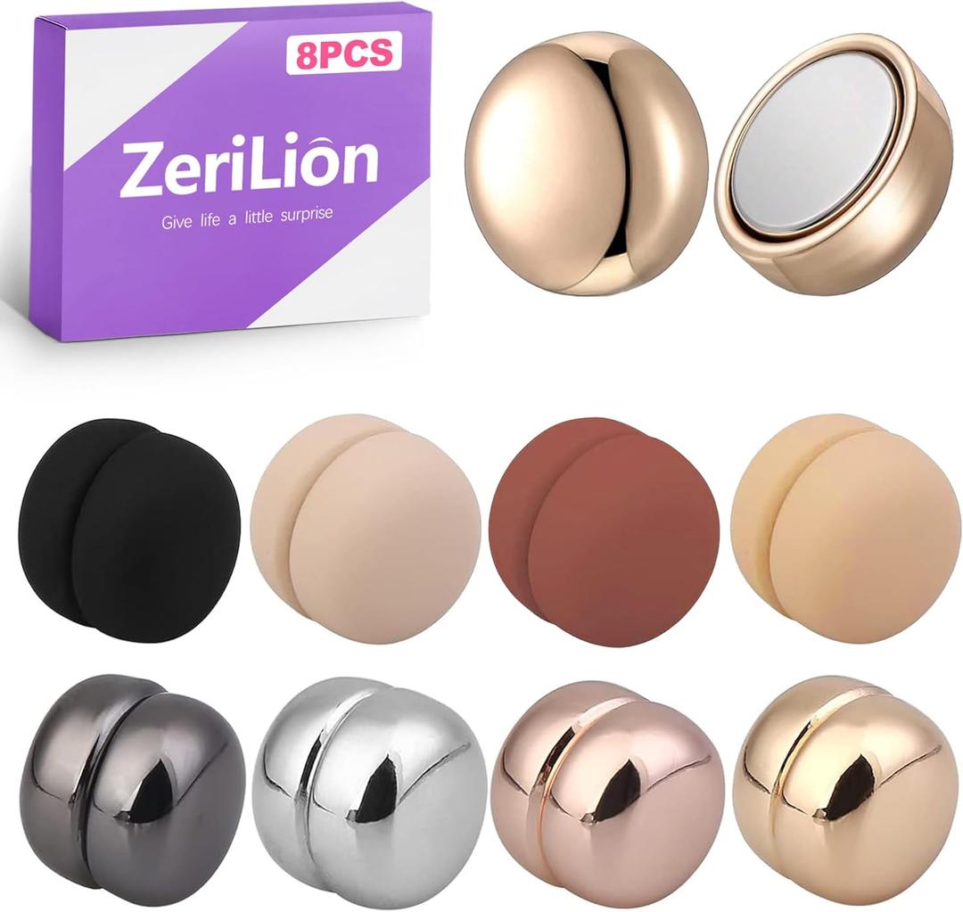 8 Pairs Strong Hijab Magnets, No-Snag Pinless Magnetic Hijab Fasteners, Multi-Use Accessories for Scarves Shawls Clothes, Shiny Matte Styles