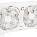 Comfort Zone CZ329WT 9" Dual Window Fan with 180 Rotating Fans, 2-Speeds, Plastic Removable Bug Screen, Individually Rotating Fan Heads, White