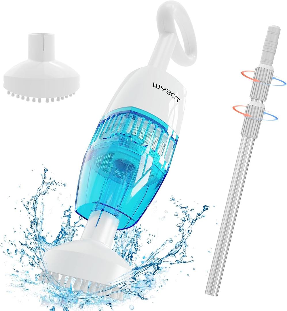 (2025 New) WYBOT Hyson 100 Handheld Pool Vacuum with Two Brush Heads, Cordless Pool Vacuum for Above Ground Pool, Telescopic Pole, 60 Mins Runtime, Deep Cleaning for Spa/Hot Tub/Small Pool (Blue)
