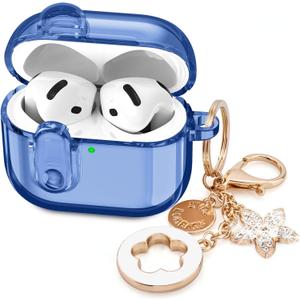 (with Safety Lock) VISOOM 2025 Clear Cases for Airpods iPods 4 Case Cover Women, Bling Airpod iPod 4 Case Soft 4th Gen Air Pods iPods Cases with Keychain for Apple Headphones Airpods4 Generation-Blue