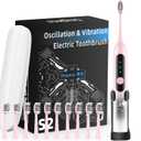 Seapeoa Adult Sonic Electric Toothbrush with 10 Brush Heads, Travel Case, and Wall Bracket, Suitable for Both Adults and Kids, IPX8 Waterproof, USB Charging, 42000VPM, Pink