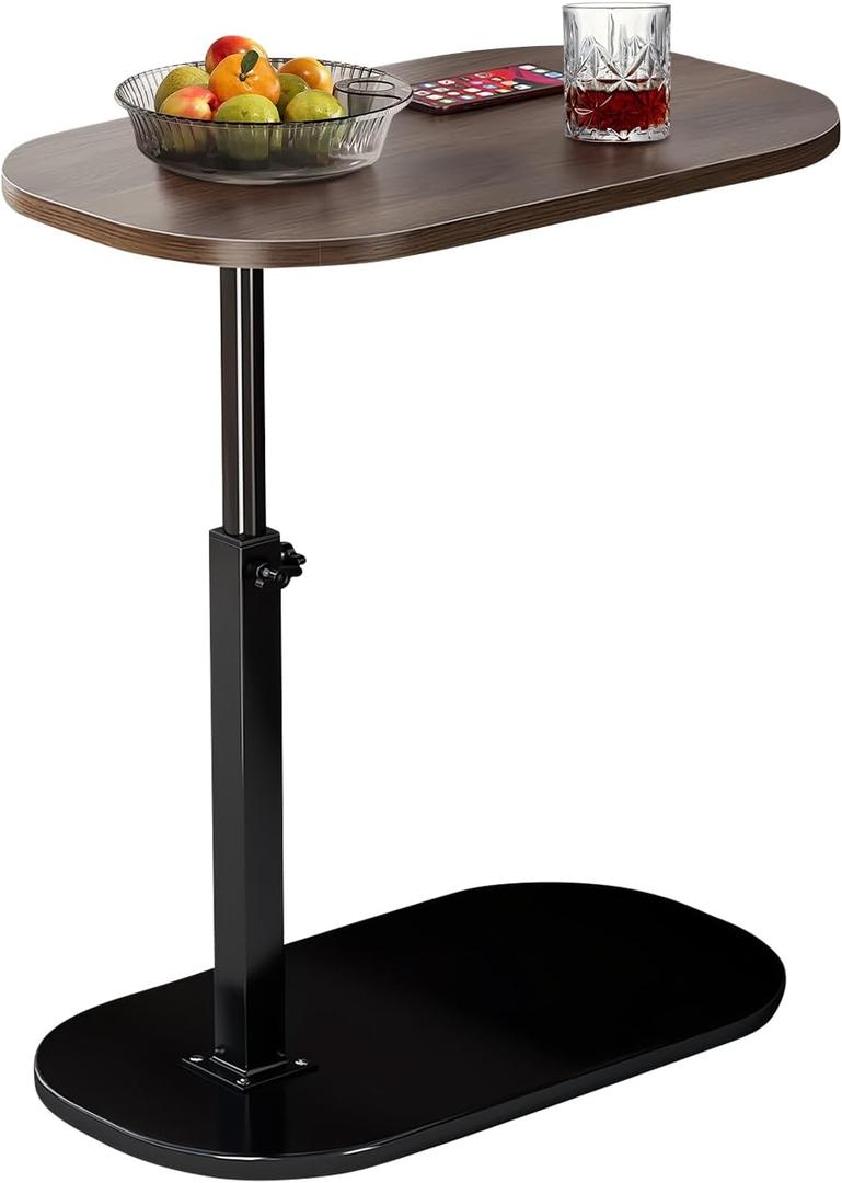 C-Shaped End Table, Adjustable Height Small Side Table for Couch, 360Swivel Side Table Living Room and Bedroom for Sofa, Bed,Chair, Snack (Walnut)