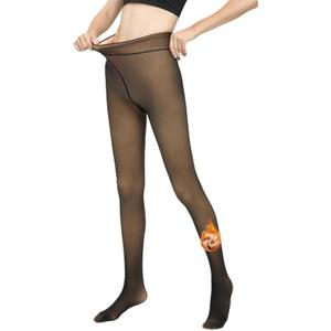 Mitid Fleece Lined Tights Women Leggings Thermal Pantyhose Fake Translucent Opaque High Waisted Winter Warm Sheer Tight (Medium, Black)
