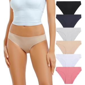 Seamless Underwear for Women No Show Panties Soft Stretch Bikini Invisible Briefs 6 Pack, M