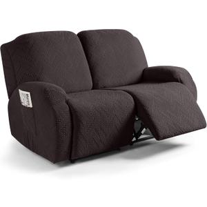 Ruaozz Recliner Sofa Covers Recliner Chair Covers Extra Wide Loveseat Recliner Slipcovers with Pockets Washable Furniture Protector with Elastic Bottom (2 Seater-X Large, Chocolate)