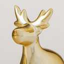 WDS WONDROUS Mini Christmas Figurines Set, 6 Pcs Miniature Christmas Village Houses Set with House, Reindeer, Trees, Angel, Santa - Mini Xmas Figurines Decor for Tiered Tray, Mantel, Centerpiece (B Gold)