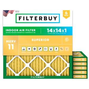 Filterbuy 14x14x1 Air Filter MERV 11 Essential Dust & Allergy Defense (6-Pack), Electrostatic Pleated HVAC AC Furnace Filters Replacement (Actual Size: 13.75 x 13.75 x 0.75)