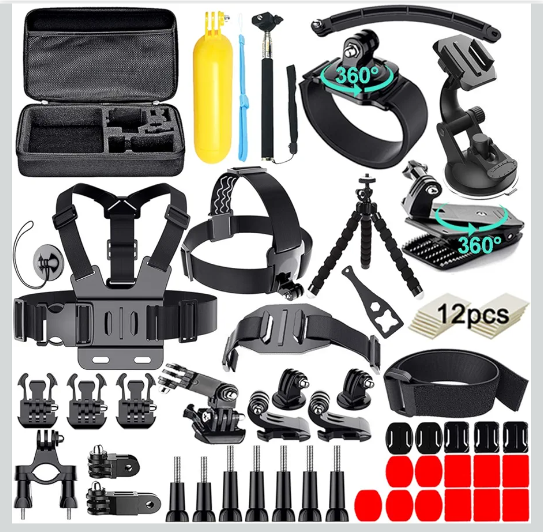 61 in 1 Action Camera Accessories Kit for GoPro Hero 13 12 11 10 9 8 7 6, Gopro Max, GoPro Fusion, Xiaomi, Insta360, DJI Osmo Action, AKASO APEMAN, Campark, SJCAM