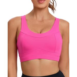 RUNNING GIRL High Impact Sports Bras for Women,Racerback Running Bra Workout Crop Tank Tops Longline Sports Bra Push up (Large, D-Hot Pink)