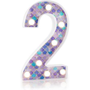 Mermaid Light-Up Number 2, LED Marquee Number for Birthday Party Decor, Mermaid Theme Glowing Number for Kids' Under the Sea Party, Baby Shower, Cumpleaos, Fiestas Decorations