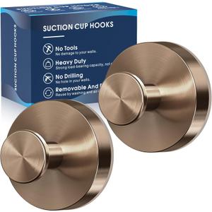 Suction Cup Hooks for Shower,2Pcs Shower Towel Suction Hooks,No Drill Towel Hooks for Bathroom Wall,Kitchen,Glass,Mirror,Tile to Hang Towels,Robes,Loofah-Champagne Bronze