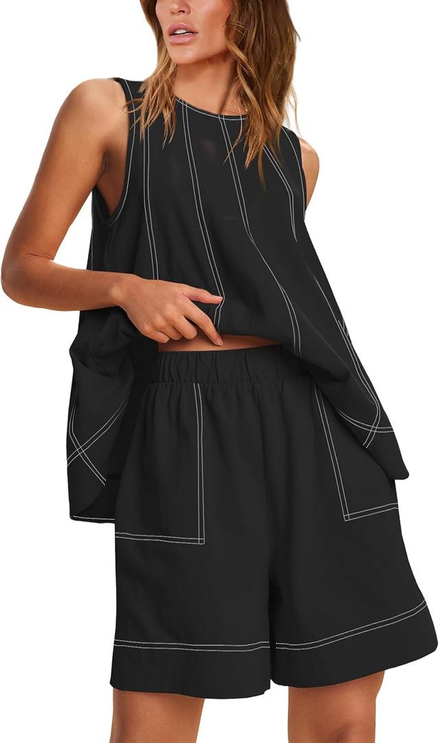 Majdan Womens  Summer Shorts Matching Set with Pockets (X-Small, Black)