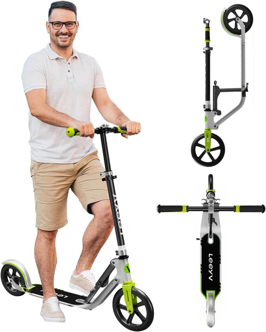 Adult Scooter - Folding, Adjustable Height, Big Wheels, Lightweight All-Aluminum Frame | Suitable for Teens 12+ | 265lbs Weight Limit (230grey)