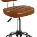 Square Swivel Stool with Wheel for Work SPA Shop Massage Height-Adjustable and Cost-Effective Rolling Stool Chair with Back (Brown)