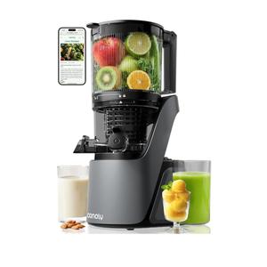 Canoly C16 Cold Press Juicer, 6" Extra Wide Feed Chute, 3-IN-1 Strainers (Juice & Sorbet & Nut Milk), Powerful AC Brushless Motor, Self Precut System, Juicer Machines with BPA-Free (Space Gray)