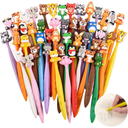 50 PCS Animal Party Favor Stress Relief Bobblehead Pens Fun Cute Pen Fidget Pens Kawaii Bear Cow Cat Elephant Tiger Lion Rabbit Monkey and Frog Shapes Pen for Classroom Prizes, Office Supplies