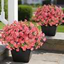 VIERENA 24 Bundles Artificial Flowers and Eucalyptus for Outside, Sun Resistant Silk Fake Morning Glory with Faux Eucalyptus Plants for Garden Porch Farmhouse Home Spring Summer Decor (Rose Red)