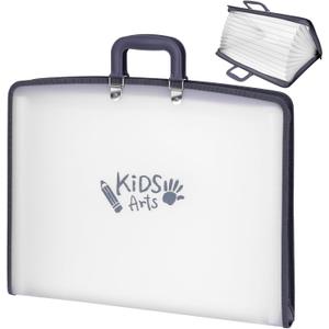 11x17 Kids Art Portfolio - Accordian File Organizer with 13 Pockets, Art Portfolio for Kids with Handle and Zipper Closure - Oxford Cloth, Frosted Translucent Artwork Folder for Children - 1 Pack