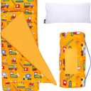 Wildkin Microfiber Nap Mat for Kids 50 x 20 in all-in-one microfiber nap mat with attached blanket, removable pillow, roll-up straps and carry handle, Under Construction