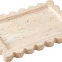 Denique Natural Travertine Tray with Scalloped Edge, 10.8x8 Rectangle Vanity Tray for Bathroom Kitchen Countertop, Beige Decorative Stone Storage Tray for Dresser Home Decor