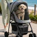 Pet Gear Happy Trails Pet Stroller, Light Sand Zipper Entry, Easy Fold with Removable Liner, Safety Tether, Storage Basket, For Cats/Dogs, 20.5*17.3*7.1 Inches