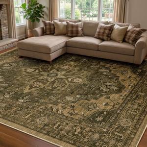 Area Rugs 8'x10' Washable Non-Slip, Floral Vintage Distress Print Pattern Medallion Carpet for Living Room Bedroom Dining Room, Brown Dark Brown
