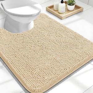 OLANLY Toilet Rugs U-Shaped 24x20, Extra Soft Absorbent Chenille Contour Bathroom Rugs, Dry Quickly, Machine Washable, Non-Slip Bath Mat for Toilet Base, Beige