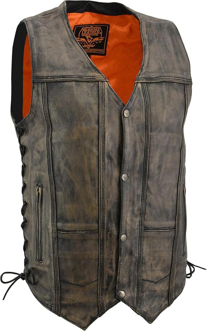 Milwaukee Leather MLM3540 Mens Distressed Leather 10 Pocket Vest Brown (X-Large)