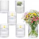6 Pcs 4 Inch Tall Glass Ribbed Cylinder Vases Clear Floating Candle Flower Vase in Bulk, Hurricane Candle Holder for Wedding Housewarming Gift Table Centerpieces