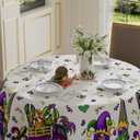 XCHI Purple Plaid Truck Gnomes Lobster Mardi Gras Tablecloth Round Carnival Table Cloth Washable Table Covers for Indoor Dining Home Party Decorations 70x70 Inch