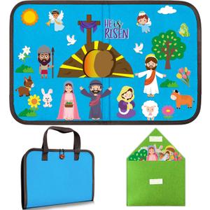 WATINC 28Pcs Easter He is Risen Portable Felt Story Board Jesus Resurrection Felt Storytelling Board Christian Stories Travel Board Preschool Early Learning Play Kit for Toddlers Kids