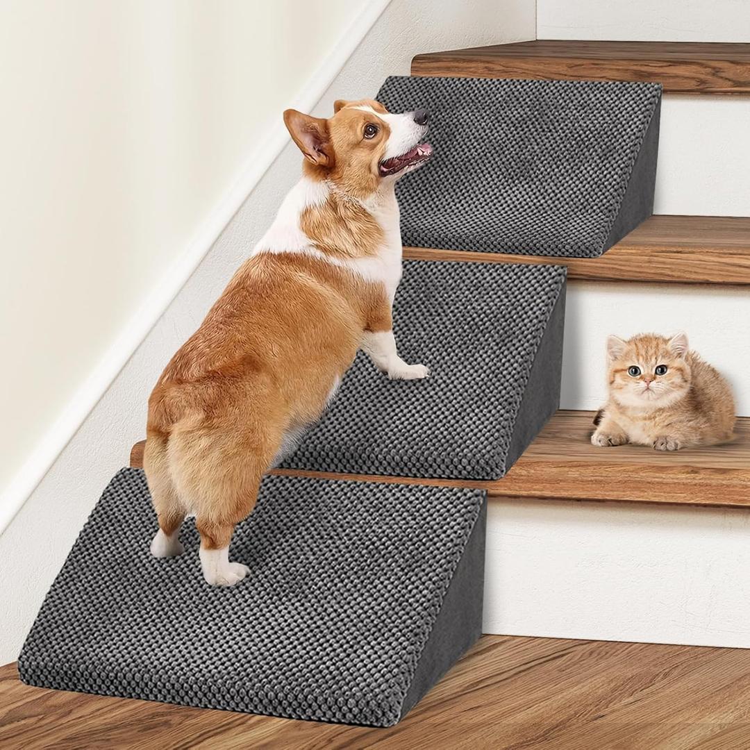 Update 40D Dog Ramps/Stairs for Stairs, Foam Pet Ramp Stairs for Any Staircase, Non-Slip Dog Pet Steps for Small Dogs, Stair Ramp for Injured Dogs with Anti-Slip Strip, 3 Pack Dary Gray