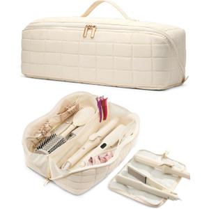 Hot Tools Travel Case with Heat Resistant Mat Pouch, Large Hair Tool Organizer Bag for Curling Iron Flat Iron Hair Dryer Hot Air Brush, Water Resistant Makeup Bag Gift for Women, Beige