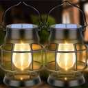 UBright 2 Pack Solar Lantern Lights Outdoor Waterproof Metal Hanging Solar Lights for Outside Retro Design with Edison Bulb Outdoor Lanterns Decorative for Patio Porch Garden Lawn (Warm White)