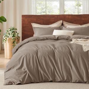 Bedsure 100% Washed Cotton Duvet Cover King Size - Taupe Minimalist Cotton Duvet Cover Set Linen Like - 3 Pieces GentleSoft Plain Simple Bedding Set with 2 Pillow Shams (Taupe, King, 104"x90") (King (104" x 90"), 05 - Taupe (No Comforter))