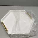 Serving Tray with Polished Metal Handles, Hexagon Coffee Table Tray, Modern Rectangle Decorative Tray, Large Ottoman Tray, Perfect for Storage and Display (White Hexagon)