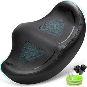 Noseless Oversized Bike Seat for Men Women Comfort, Extra Wide Padded Bicycle Seat Cushion, Large Comfortable Bike Saddle for Peloton, Stationary Exercise Bike, Beach Cruiser, City Bike, Ebike (Black)