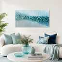 Kalormore Abstract Blue Green Dots Hand Painted Oil Painting on Canvas, Ready to Hang Wall Art, 28x55 Inch
