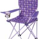 QUEST Kids Foldable Chair, Purple with Orange Flowers, with Cup Holder, Pink Storage Bag