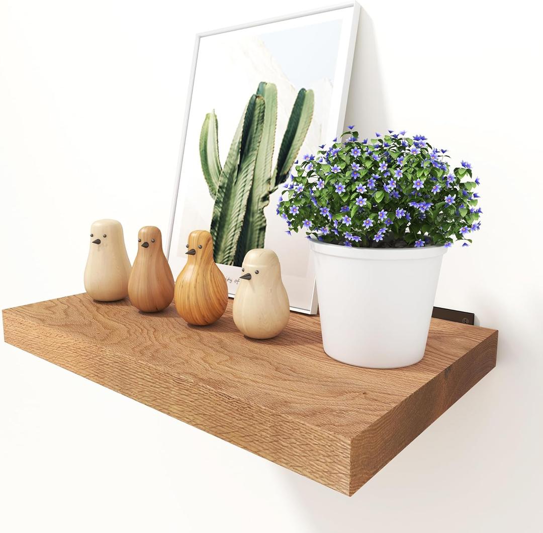 Solid Oak Floating Shelves - 16" Wide X 10" Deep, Heavy Duty Floating Shelf with Brackets, Rustic Wood Shelves for Home Decor