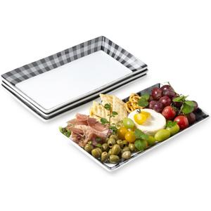 LAUCHUH Checkered Serving Platters, 12 inch Porcelain Serving Trays Rectangular Dinner Plates Black & White Serving Dishes for Entertaining, Cheese, Cupcakes, Cookies, Fruit, Vegetables, Set of 4