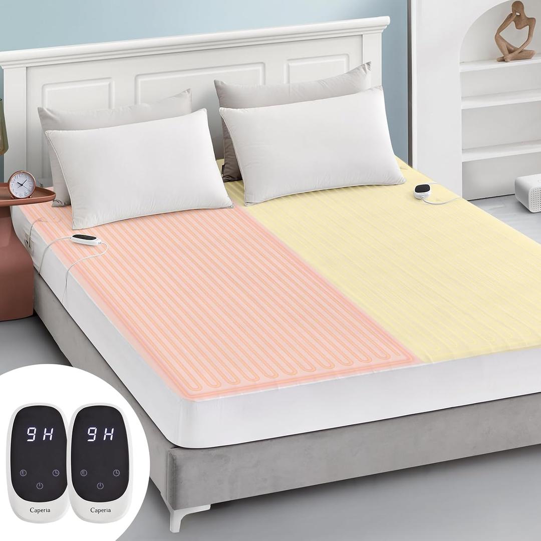 Caperia Heated Mattress Pad Queen Size Electric Mattress Dual Controller Bed Warmer 9 Heat Settings, 1-12 Hours Auto Off Memory Function Deep Pocket, Fast Heating, Machine Washable Queen 60"x80" (White)