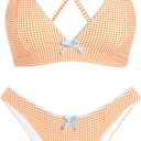 ZAFUL Women's V Neck Bikini Set High Waisted Swimsuits Lace Up Bow Decor Cheeky Two Piece Bathing Suit (Orange, M)