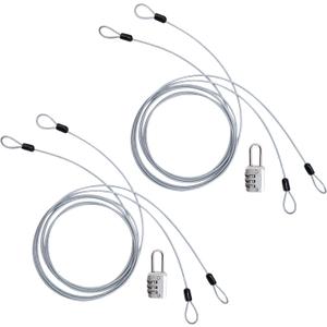 Cable Lock Double Loops 6.6Ft Long Silver Security Cables with Lock, Bike Locks Cables 2.5mm Braided Steel Coated Safety Cable Wire for Luggage,Outdoor, Clothesline (2 Pack)