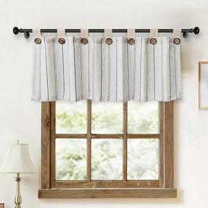 Gxi Tab Top Striped Kitchen Curtain 20 Inch Linen Tier Cafe Curtain for Bathroom RV Half Window Farmhouse Light Filtering Curtain Valance for Small Windows Living Room 1 Panel 39W x 20L