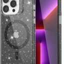 oakxco for iPhone 13 Pro Case Clear Glitter Compatible with Magsafe, Girly Sparkle Bling Magnetic Mag Safe 13 Pro Phone Case for Women, Cute Aesthetic Non-Yellowing, Black