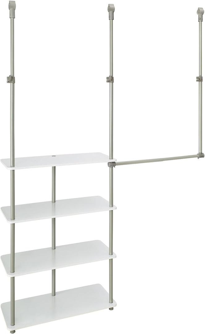 ClosetMaid Maximizer Closet Accessory, Add Adjustable Storage Space, 4 Shelves, Double Hang Rod, Tool Free, Add On Unit, White