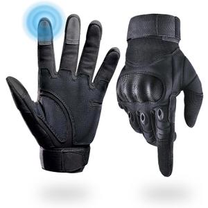 Tactical Gloves for Men, Shooting & Motorcycle Gloves with Hard Shell Knuckle Protection & Leather Palm for Airsoft Motorcycle Cycling Paintball Sports Climbing Training Hunting (XX-Large, Black)